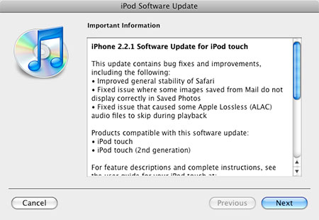 Обновление прошивки 2.2.1 для iPhone и iPod Touch