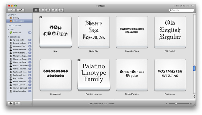 Fontcase позволяет удобно работать с большим количеством шрифтов