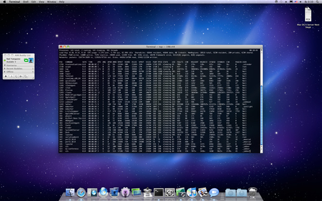 Mac OS X Snow Leopard Server: команда top на «чистой» системе