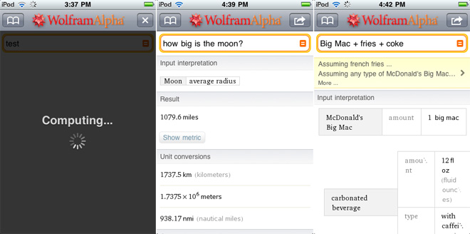 Wolfram Alpha дебютировал на платформе iPhone