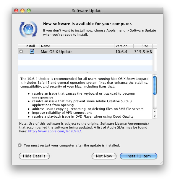 Обновление Mac OS X 10.6.4