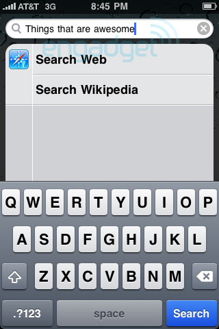 Поисковик iPhone OS 4 позволяет проводить поиск в интернете
